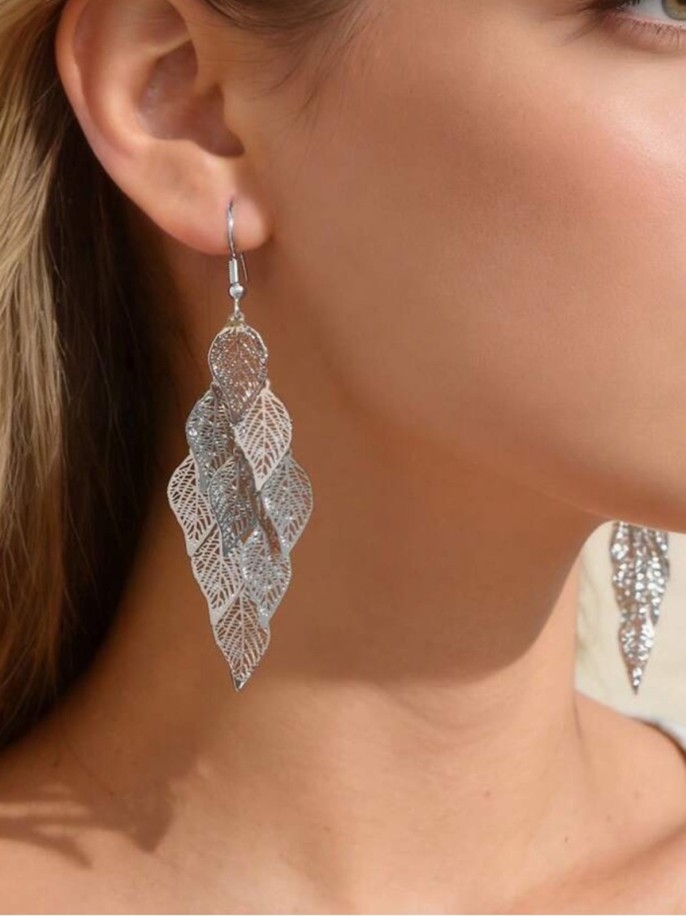 Silver Leaf Filigree Drop Earrings - Women Jewelry